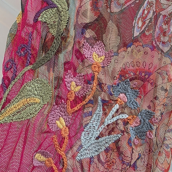 Johnny Was Biya Feather Lark Mesh Blouse Pink Floral Paisley Size L - Picture 5 of 13